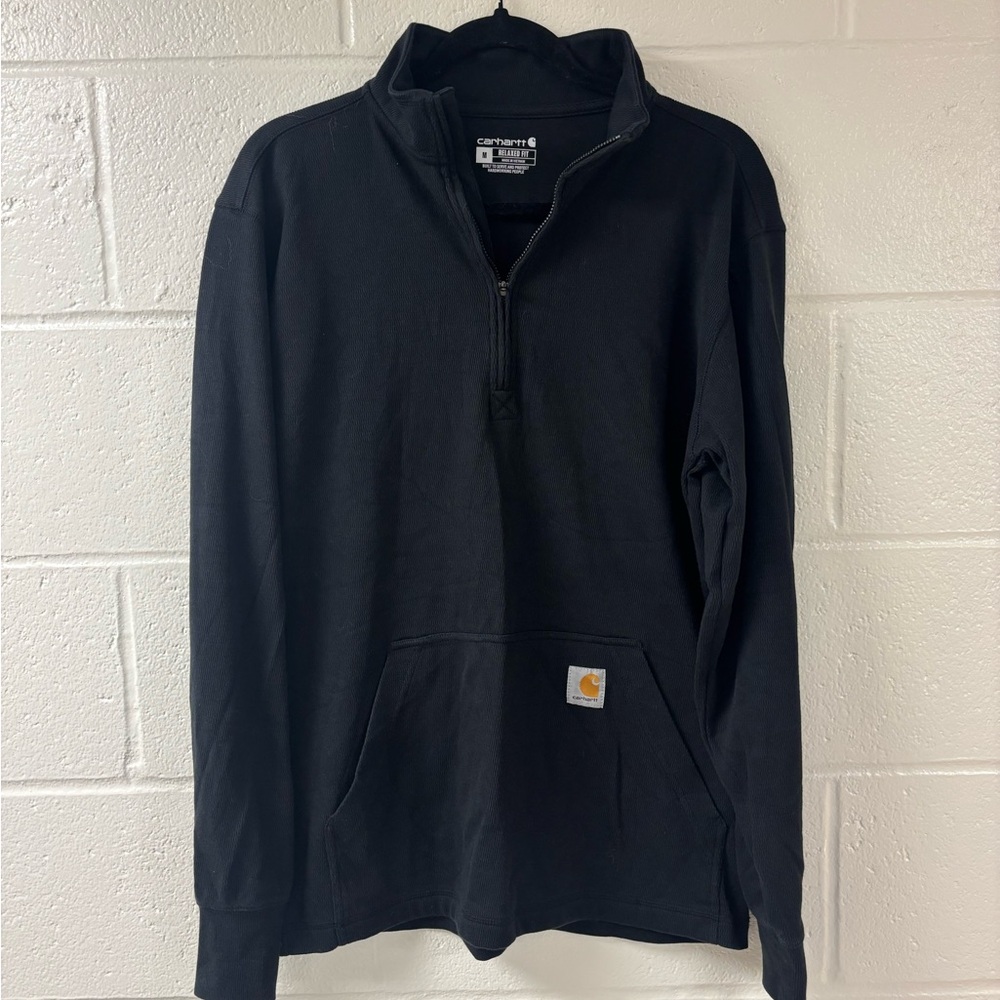 Carhartt Black Quarter Zip Pullover Sweatshirt Relaxed Fit Size Medium